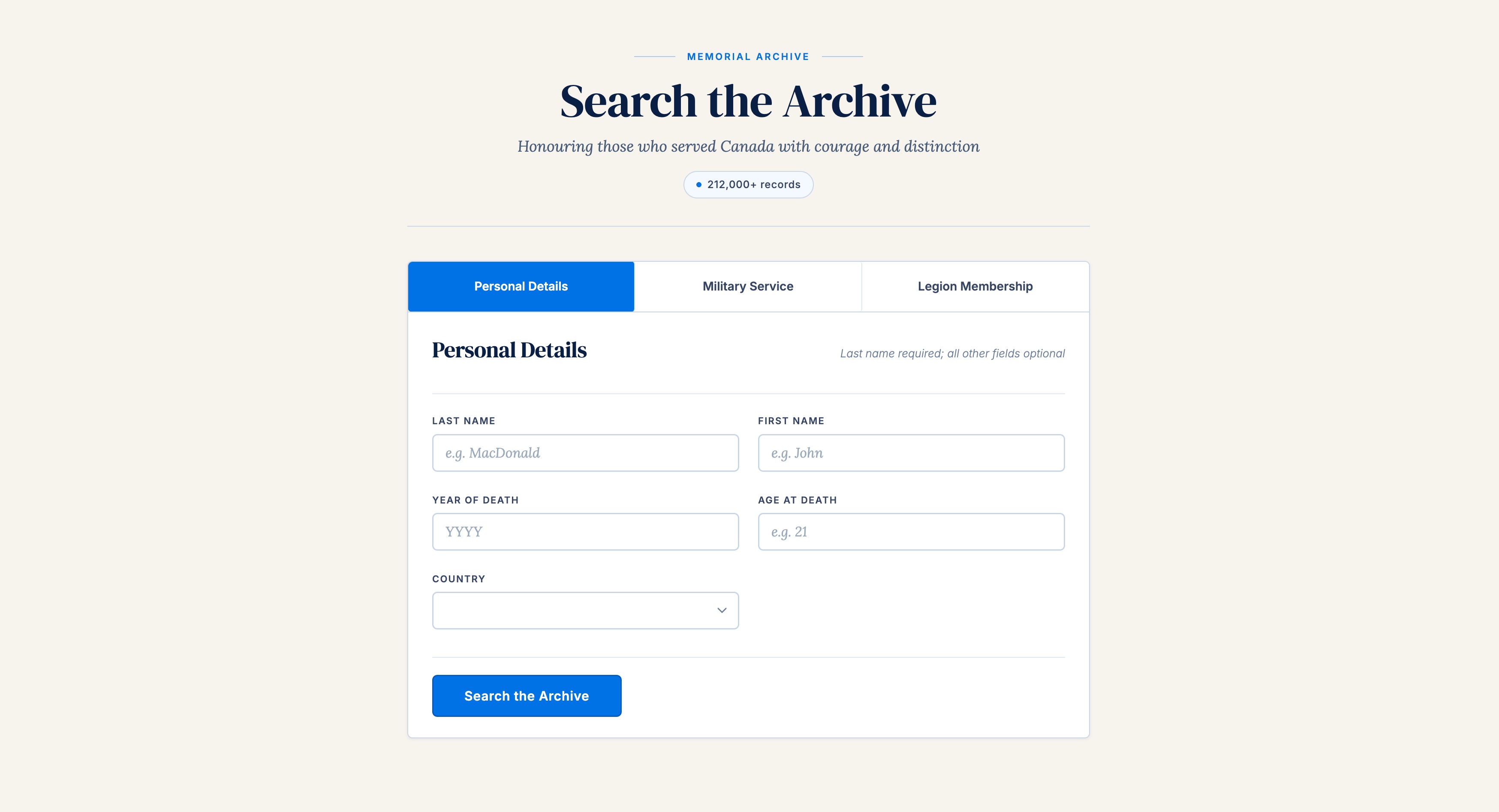 Last Post redesigned personal details search form